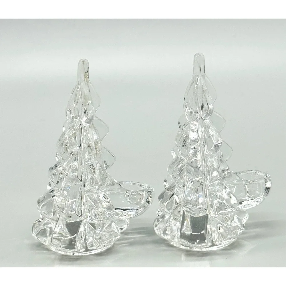 Biedermann Clear Glass Christmas‎ Tree Small Candle Holders Set Of 2